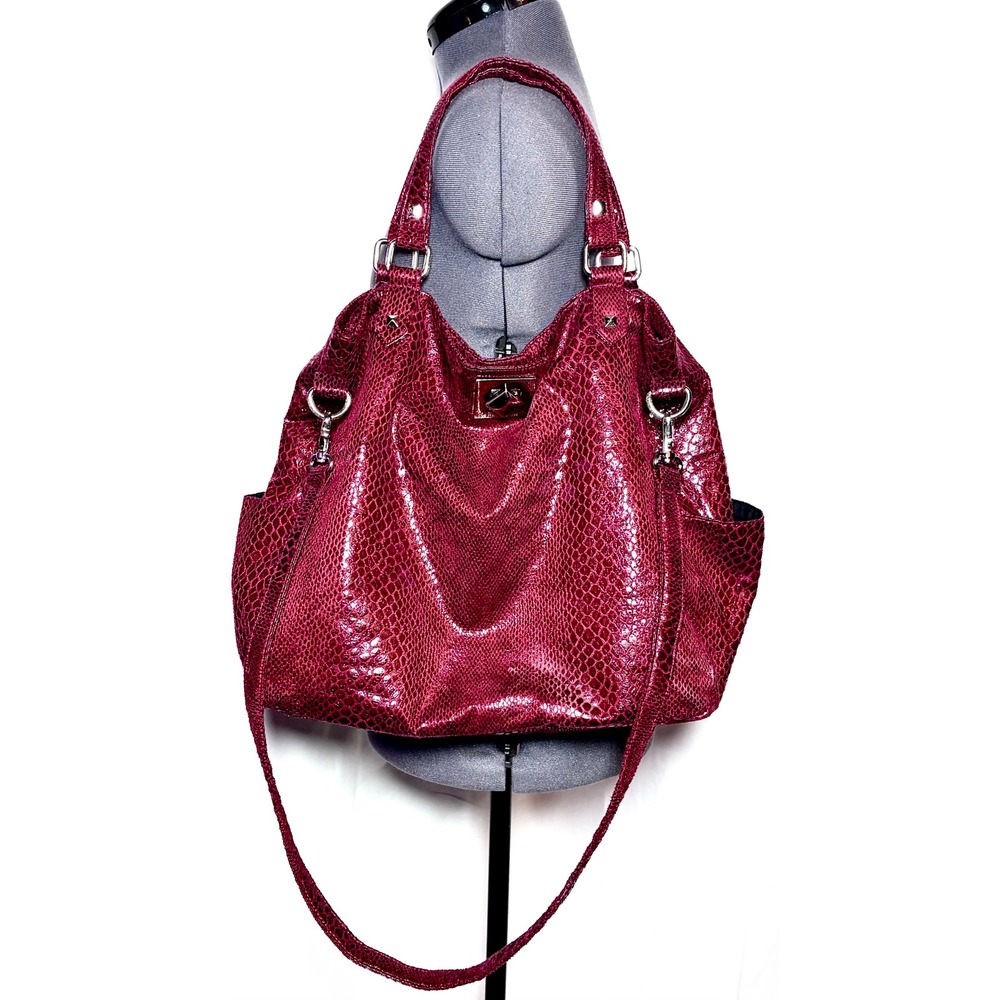 Vtg Y2K Kenneth Cole Reaction Burgundy Faux Snakeskn Hobo Shoulder Crossbody Bag